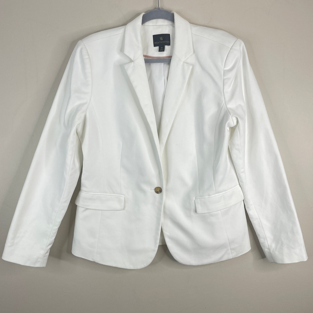 Worthington Preppy Coastal Blazer Women 14 Timeless Neutral Capsule Classic Chic